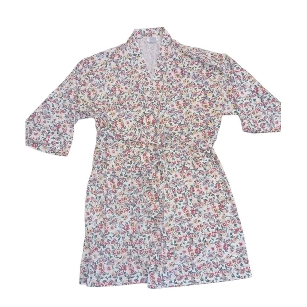 Vtg House Robe Granny Core Pansies Print Talbots W/ Belt & Pockets Short